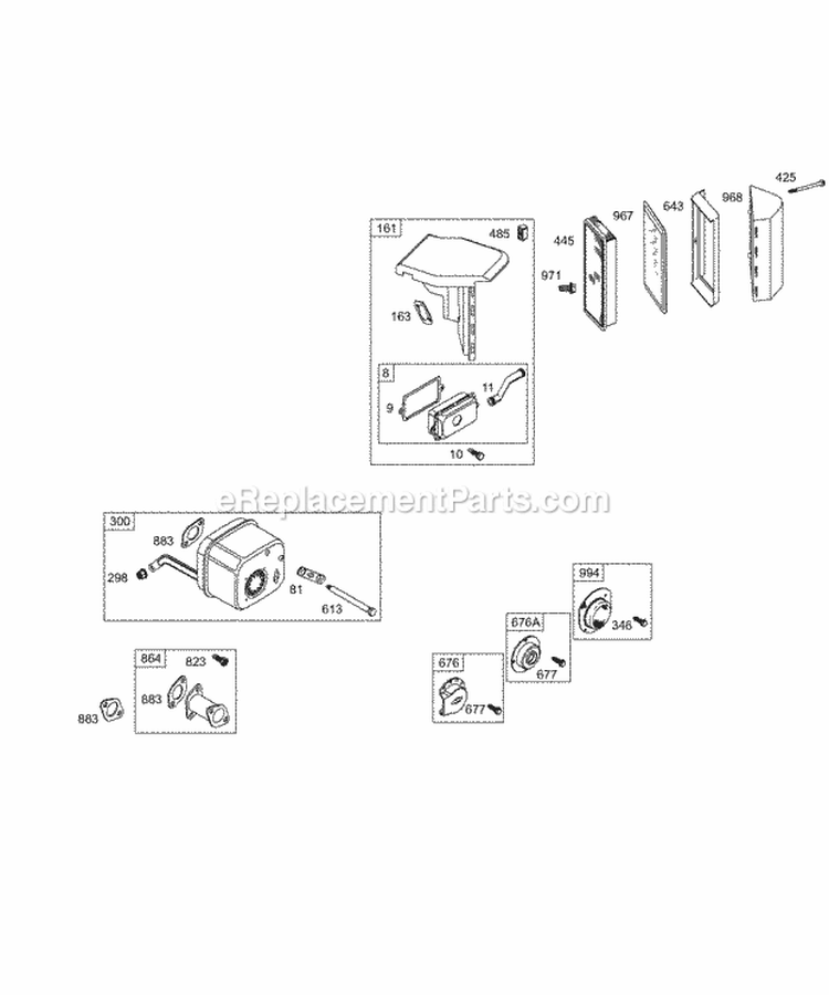 Air Cleaner Muffler Diagram and Parts List for 250417-0503-01  Briggs and Stratton Engine